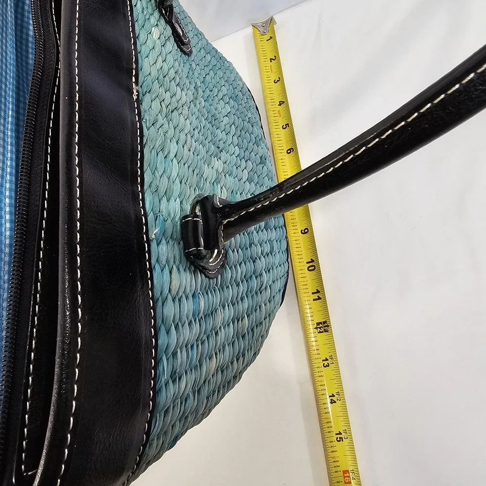 Woven‎ Turquoise Blue Straw Shoulder Bag